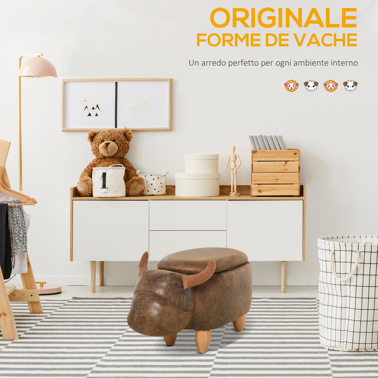 easycomfort easycomfort pouf contenitore a forma di bufalo sgabello poggiapiedi con struttura in legno e seduta imbottita 62x35x36cm marrone