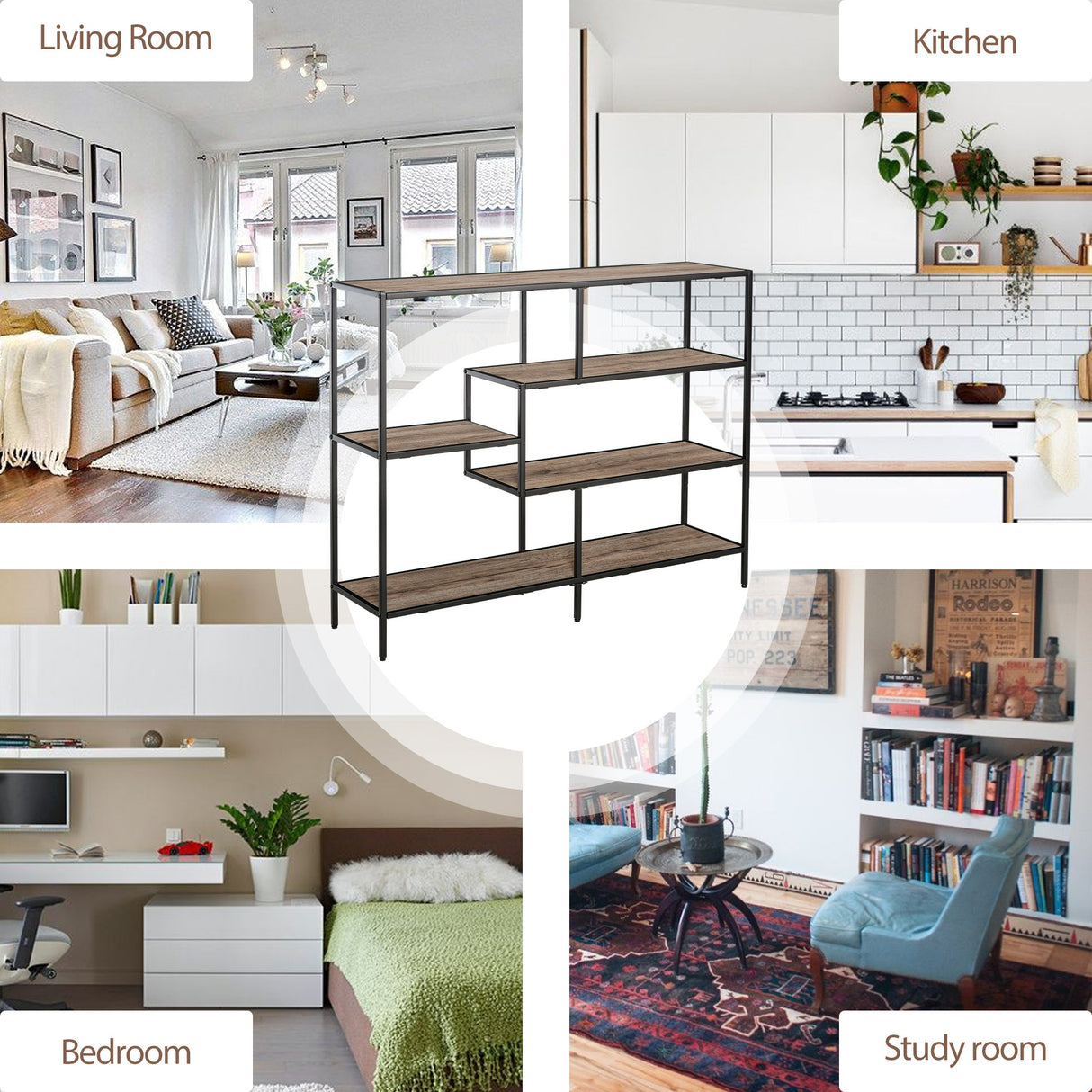 easycomfort easycomfort scaffale libreria asimmetrica in stile industriale in legno e metallo nero 120x32x95cm ean 8054144130903