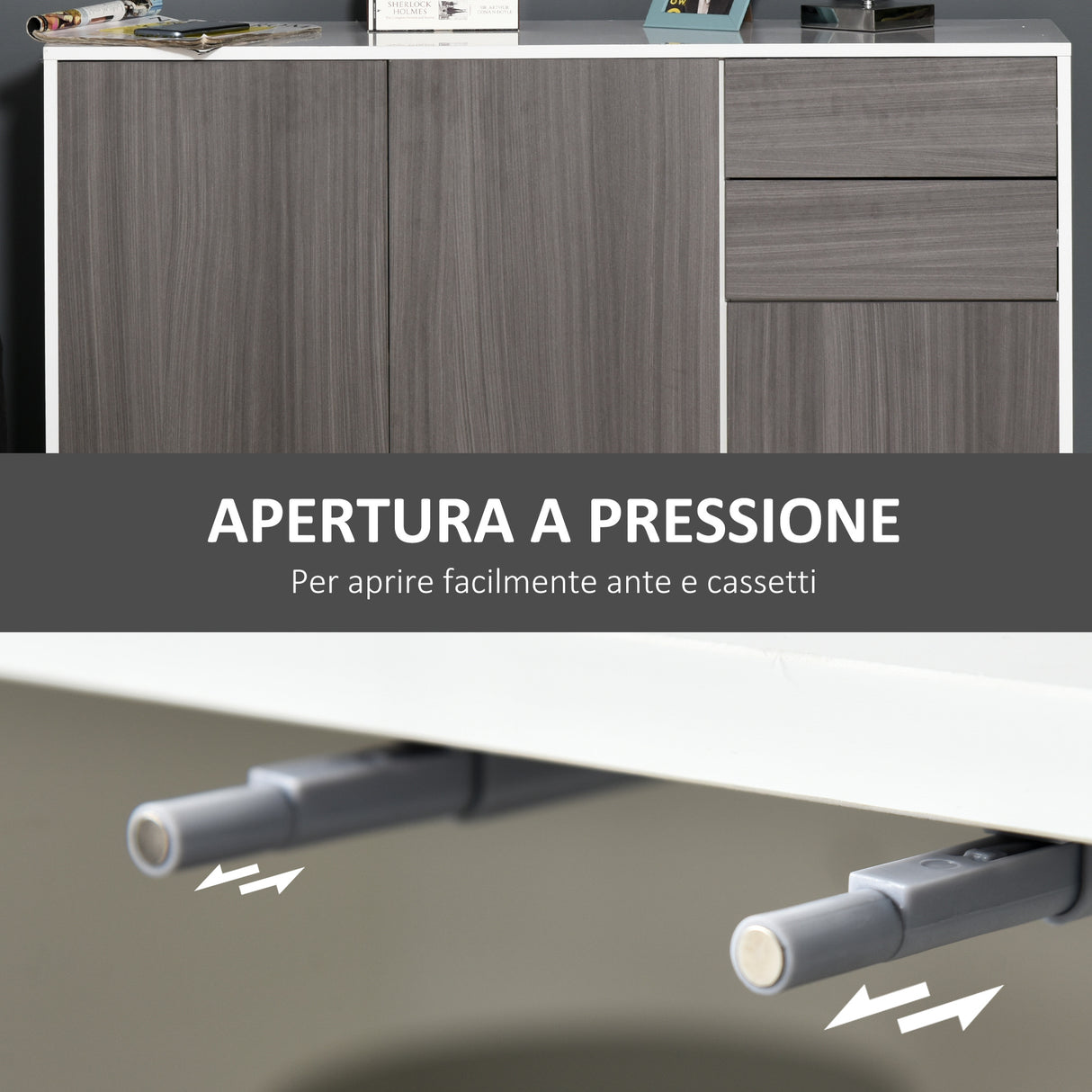 easycomfort easycomfort mobiletto armadietto multiuso per soggiorno cucina ufficio 2 cassetti e 2 armadietti con apertura a pressione grigio