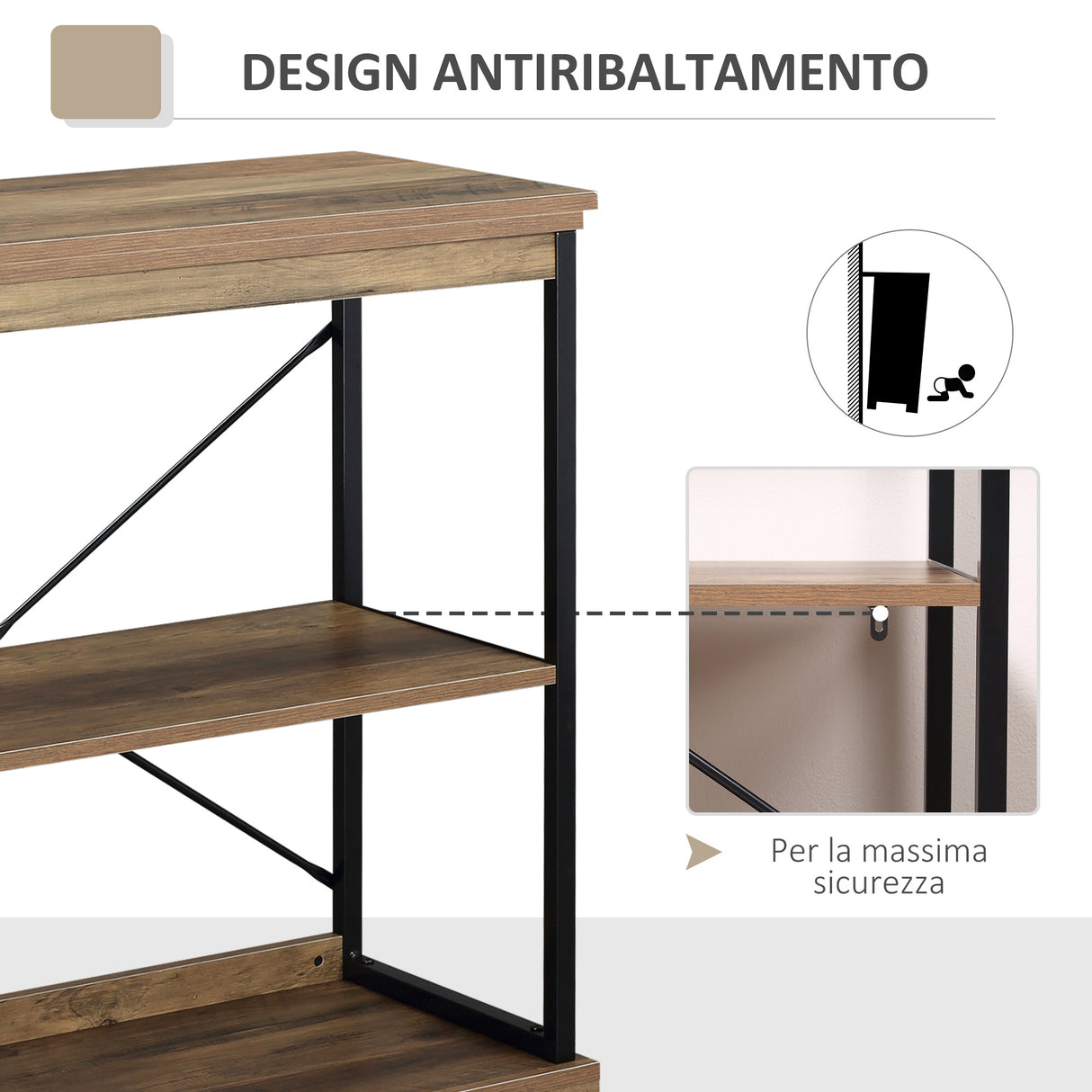 easycomfort easycomfort scaffale libreria in stile industriale mobile multiuso in legno marrone e metallo nero 80x36x81 3cm
