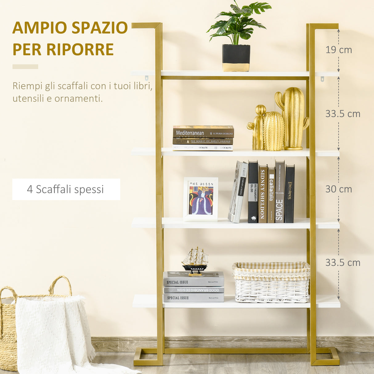 easycomfort easycomfort mobile libreria a 4 livelli rialzato e multiuso in mdf e acciaio 92x35x152cm