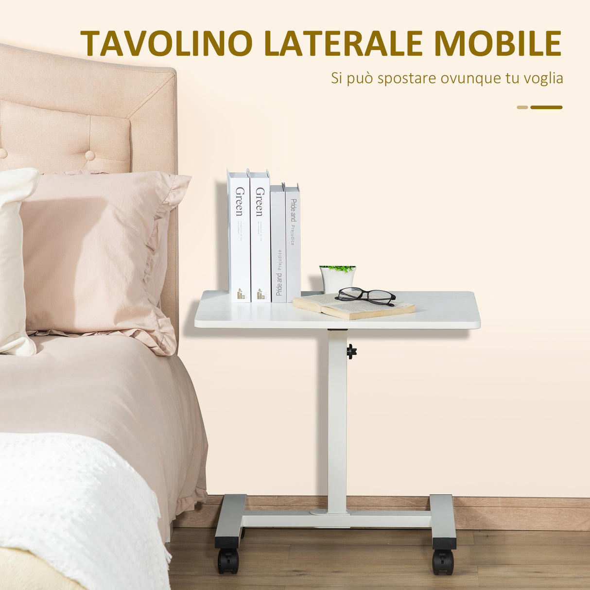 easycomfort easycomfort tavolino porta pc con altezza regolabile e ruote 60x40x52 5 84cm bianco