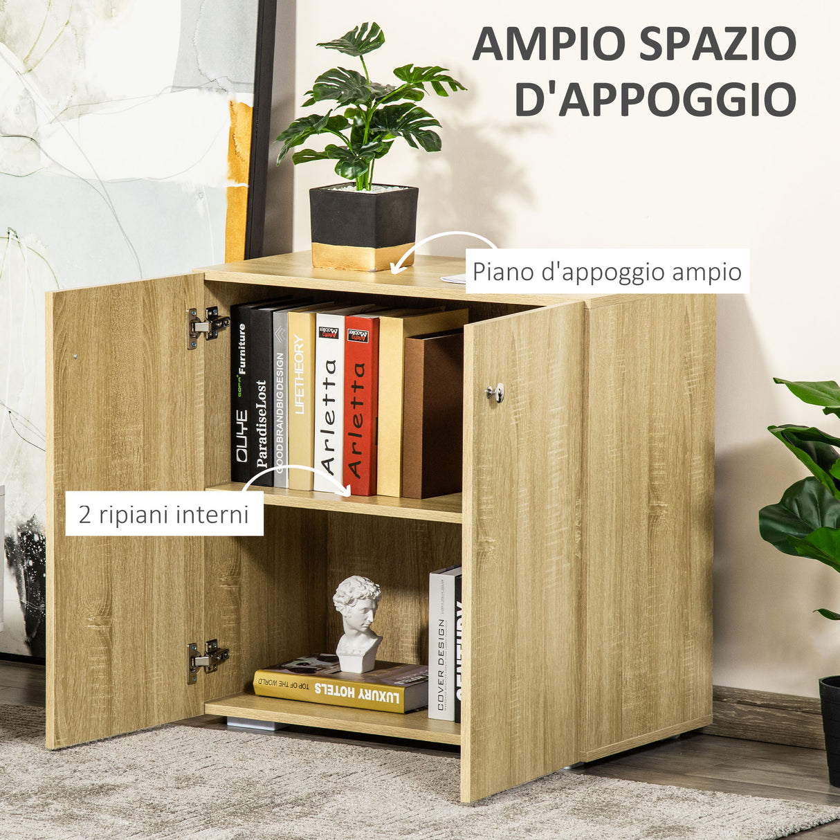 easycomfort easycomfort mobiletto multiuso a 2 ante per soggiorno o ufficio 70x39x70cm color legno