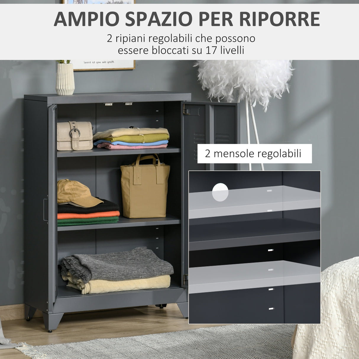 easycomfort easycomfort mobiletto multiuso a 2 ante stile industriale armadietto metallico per casa e garage grigio