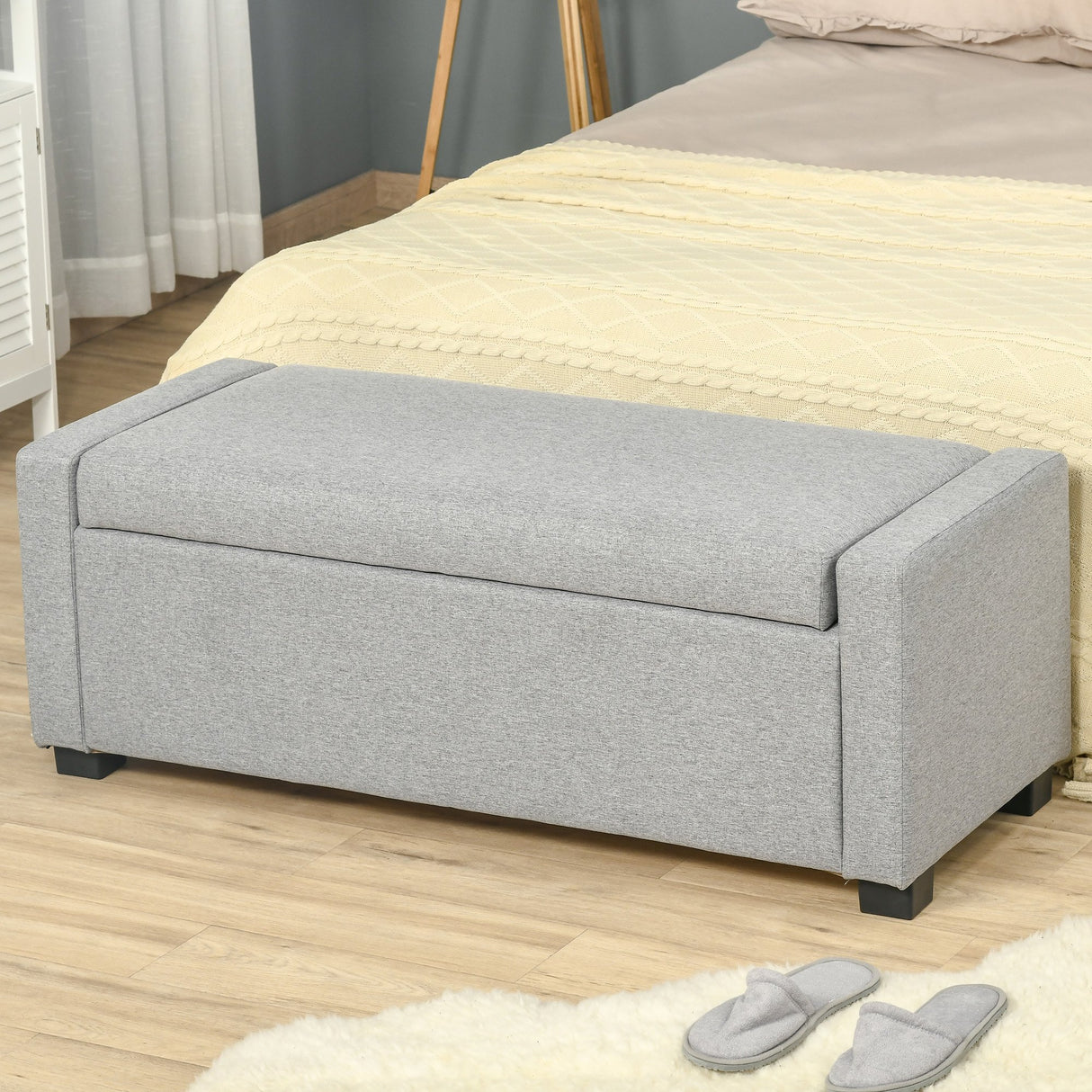 easycomfort easycomfort panca fondoletto con vano contenitore in tessuto 120x50x44cm grigio