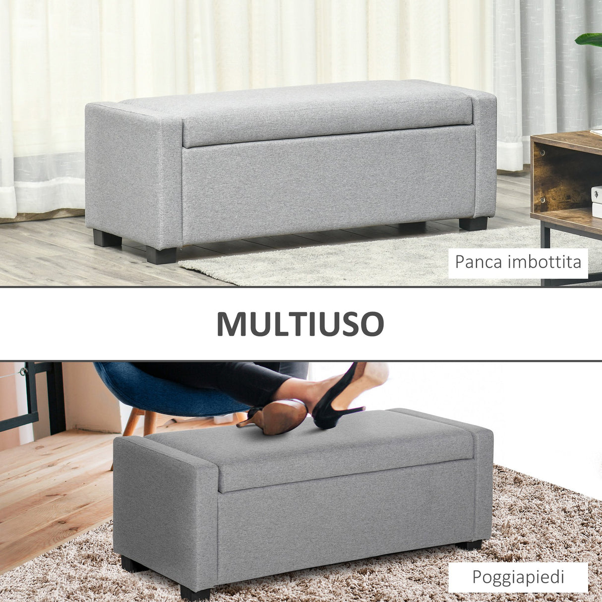 easycomfort easycomfort panca fondoletto con vano contenitore in tessuto 120x50x44cm grigio