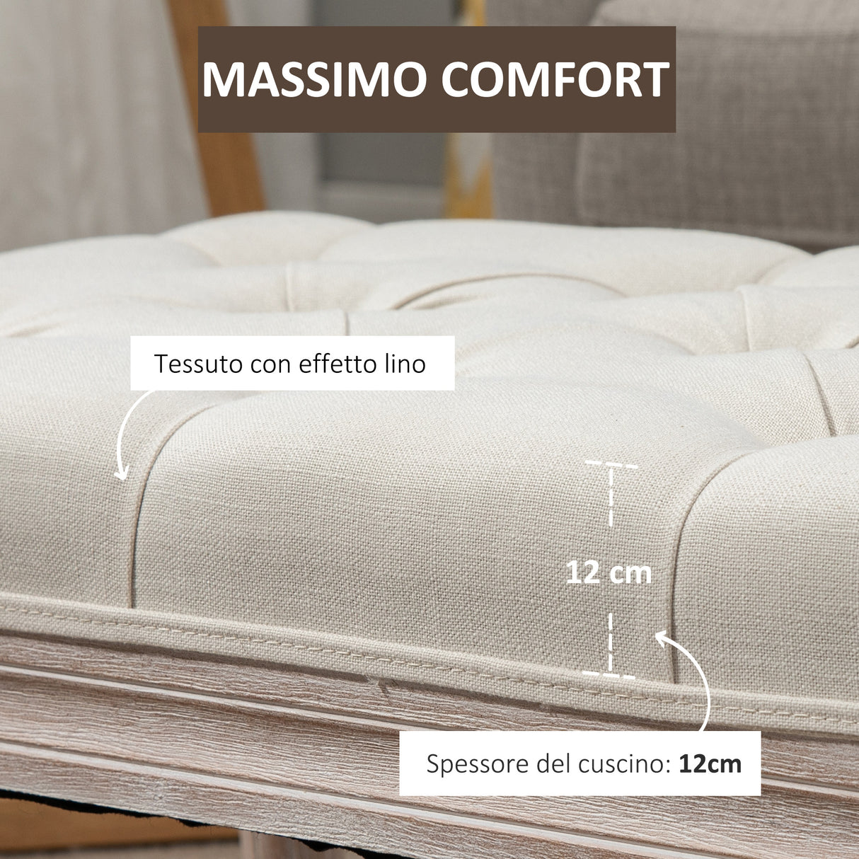 easycomfort easycomfort panca fondo letto con gambe in legno ottomana per camera da letto e ingresso beige