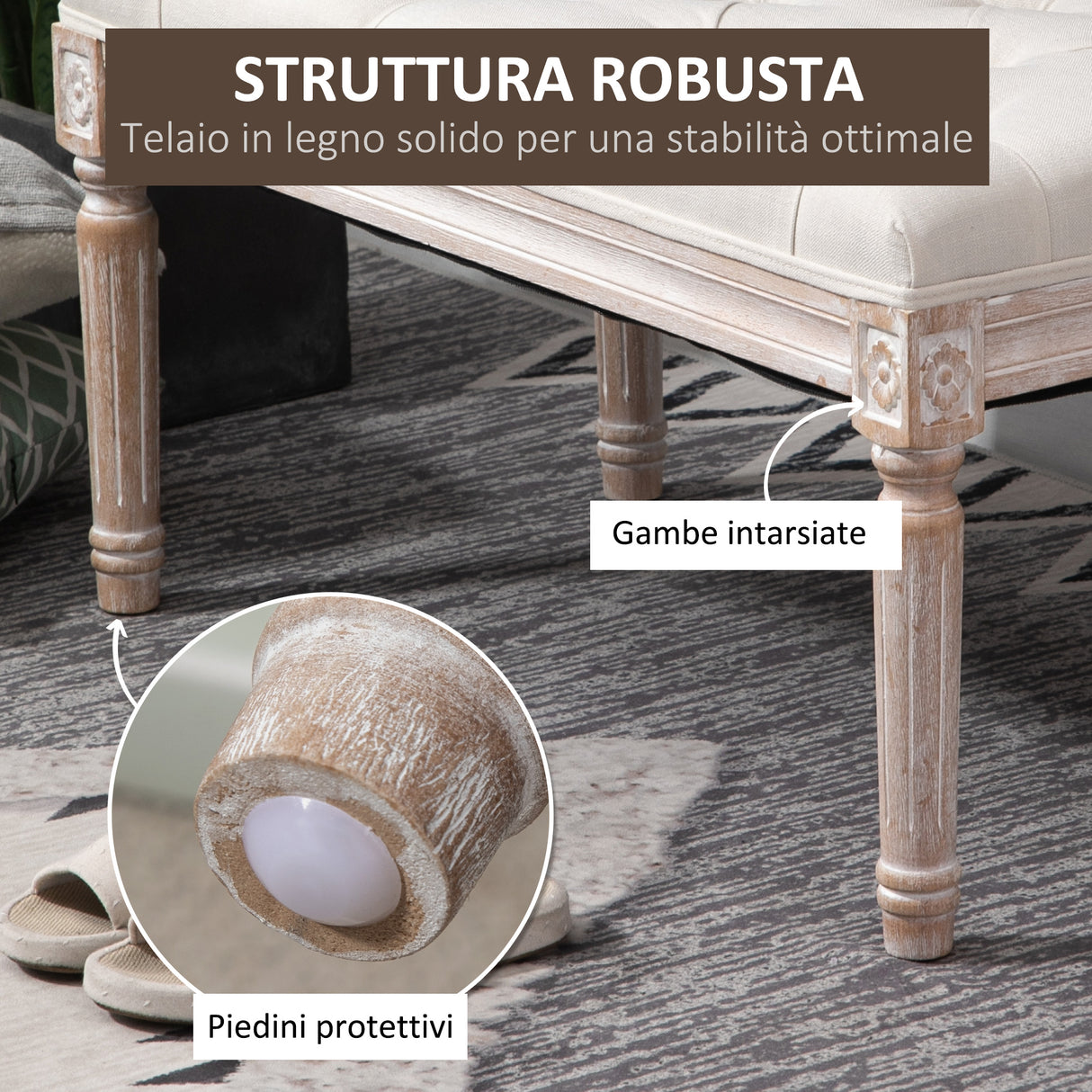 easycomfort easycomfort panca fondo letto con gambe in legno ottomana per camera da letto e ingresso beige
