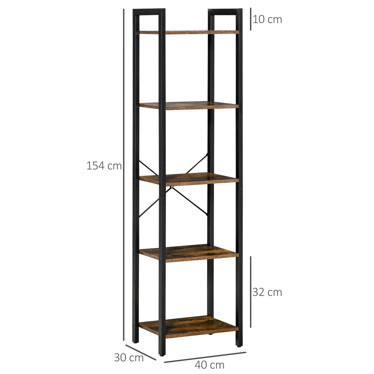 easycomfort easycomfort libreria stile industriale a 5 scaffali in legno e acciaio 40x30x154cm marrone rustico