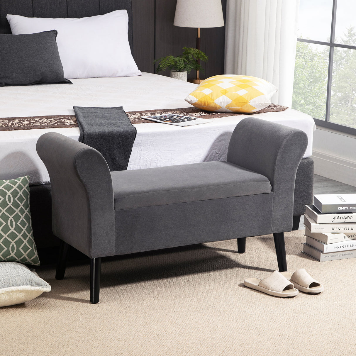 easycomfort easycomfort panca contenitore imbottita per camera da letto e ingresso panca fondo letto grigio