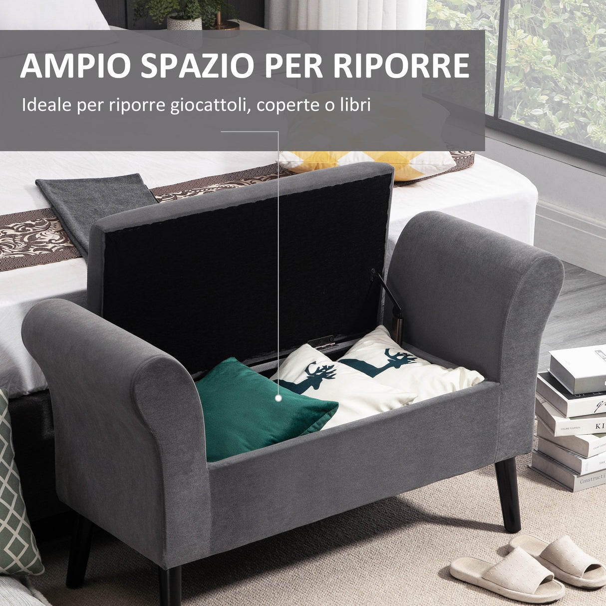 easycomfort easycomfort panca contenitore imbottita per camera da letto e ingresso panca fondo letto grigio