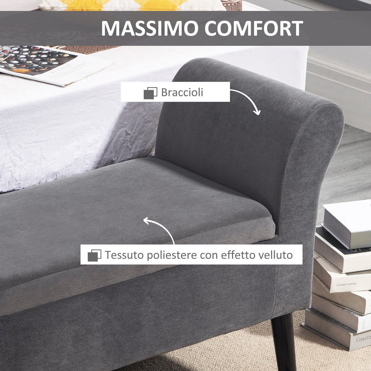 easycomfort easycomfort panca contenitore imbottita per camera da letto e ingresso panca fondo letto grigio
