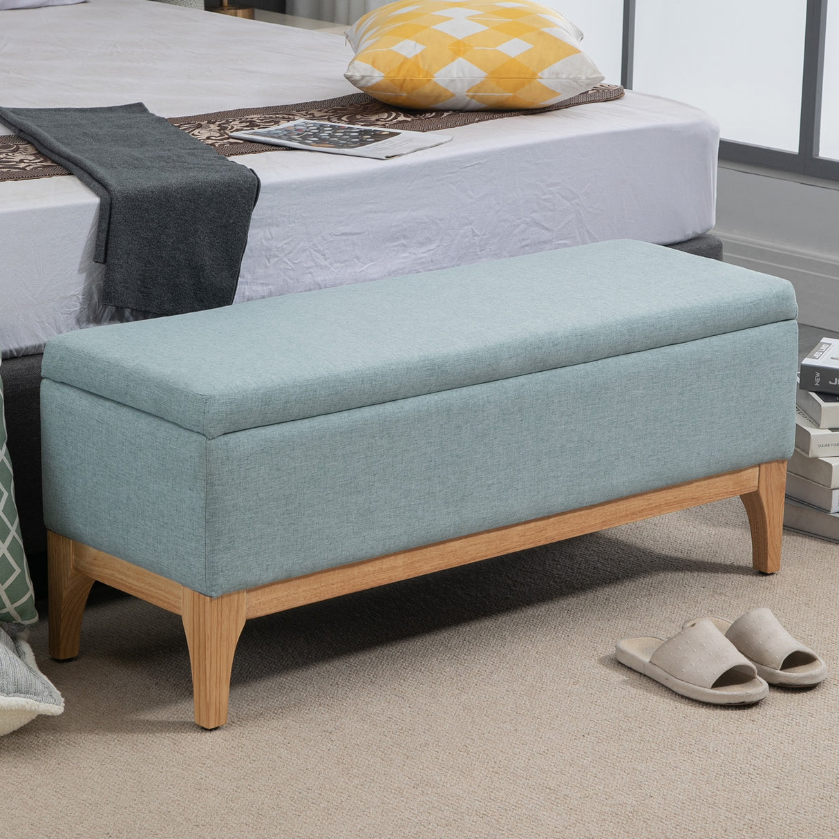 easycomfort easycomfort panca imbottita contenitore in tessuto effetto lino design scandinavo azzurro
