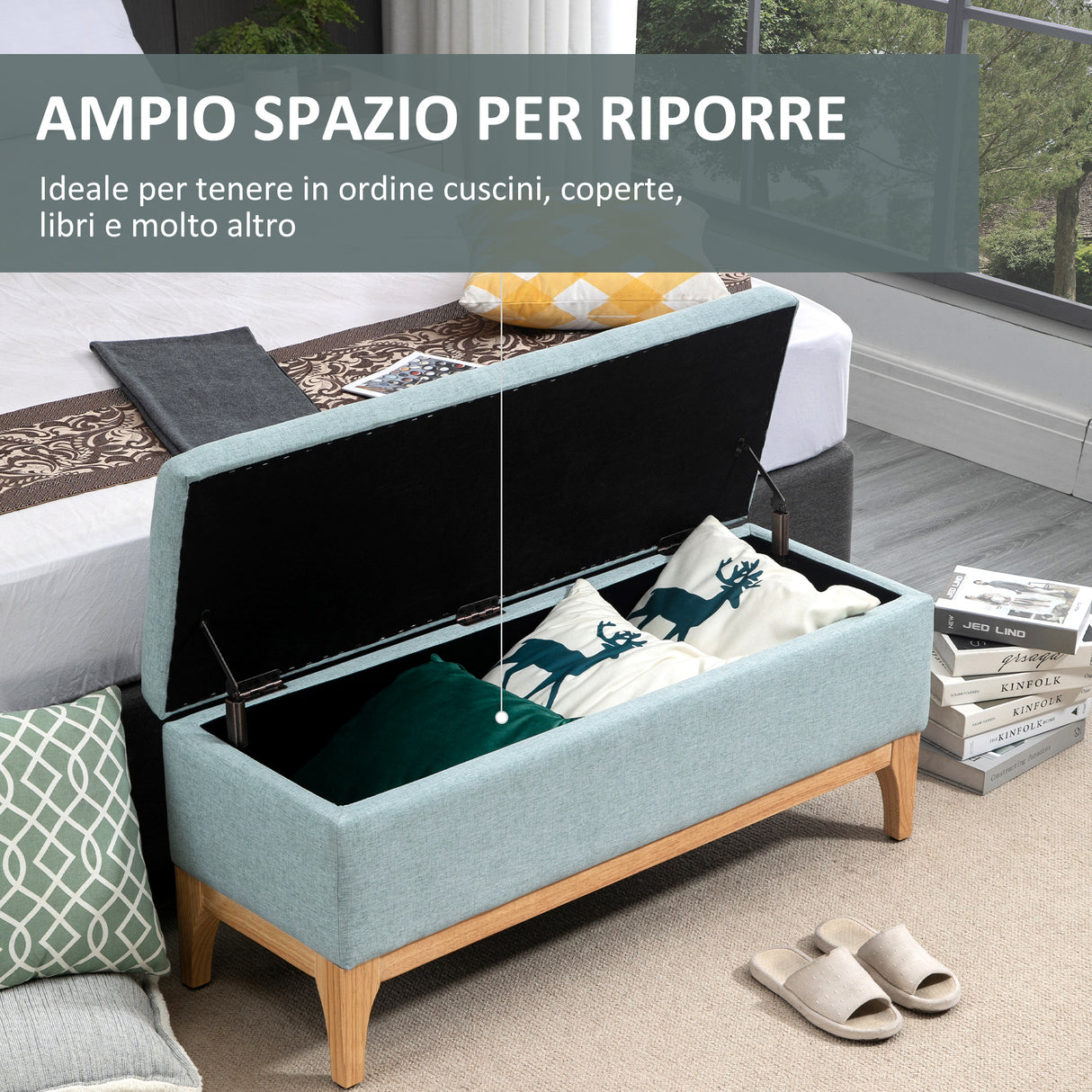 easycomfort easycomfort panca imbottita contenitore in tessuto effetto lino design scandinavo azzurro