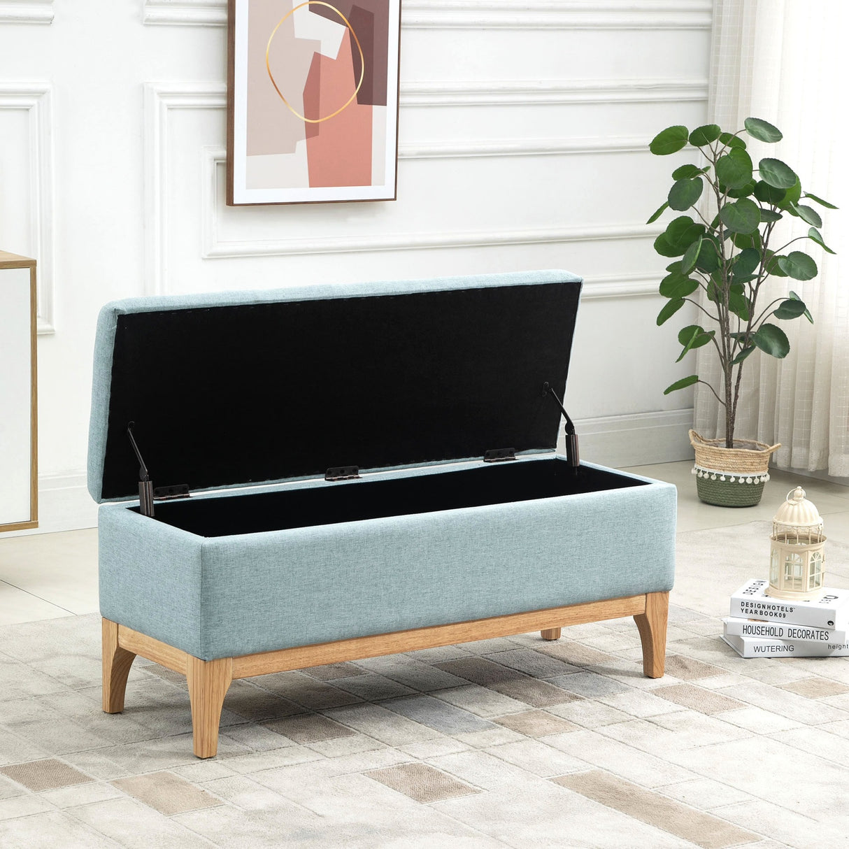 easycomfort easycomfort panca imbottita contenitore in tessuto effetto lino design scandinavo azzurro