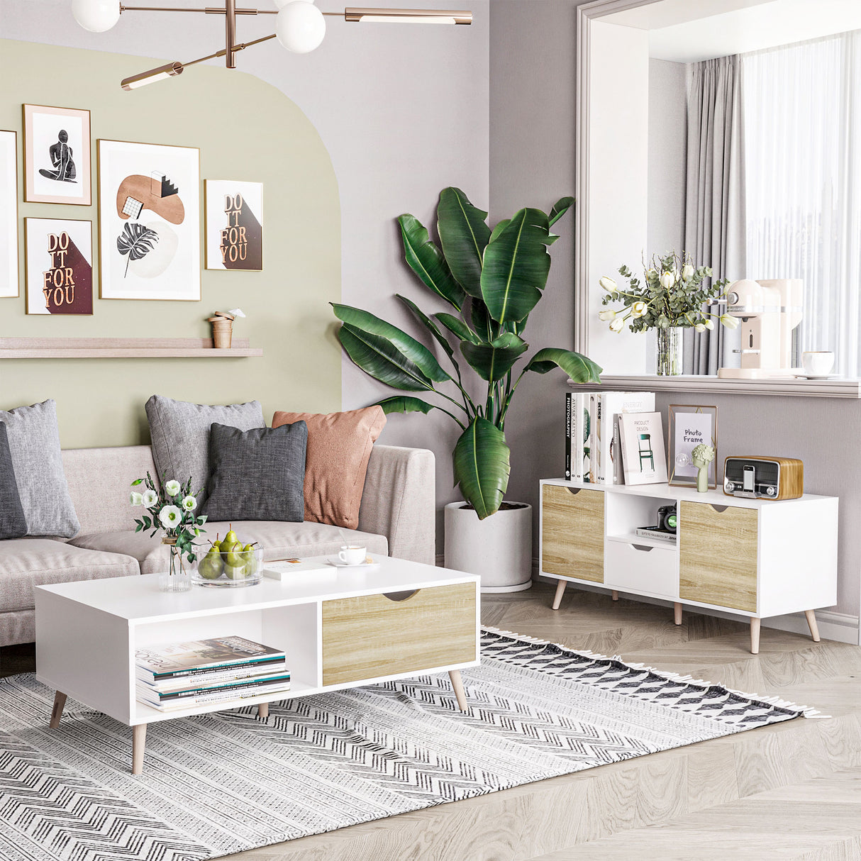 easycomfort easycomfort mobile tv moderno max 50 in truciolato con cassetti ripiani aperti e armadietti 110x40x50 cm bianco e colore legno