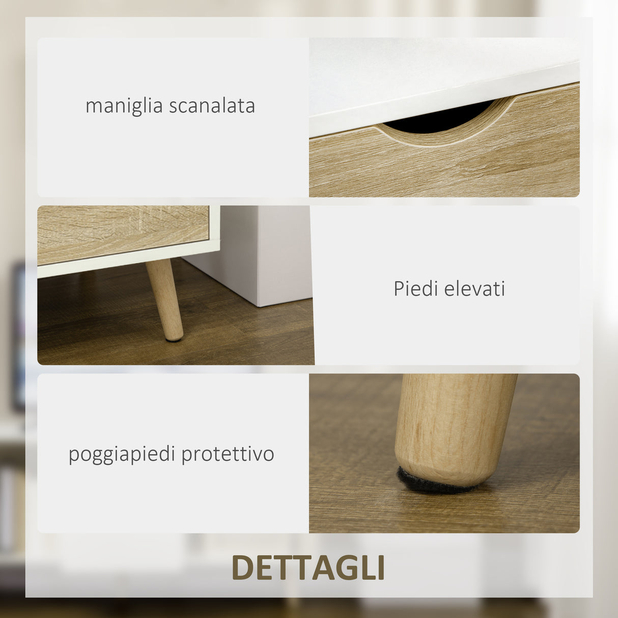 easycomfort easycomfort mobile tv moderno max 50 in truciolato con cassetti ripiani aperti e armadietti 110x40x50 cm bianco e colore legno