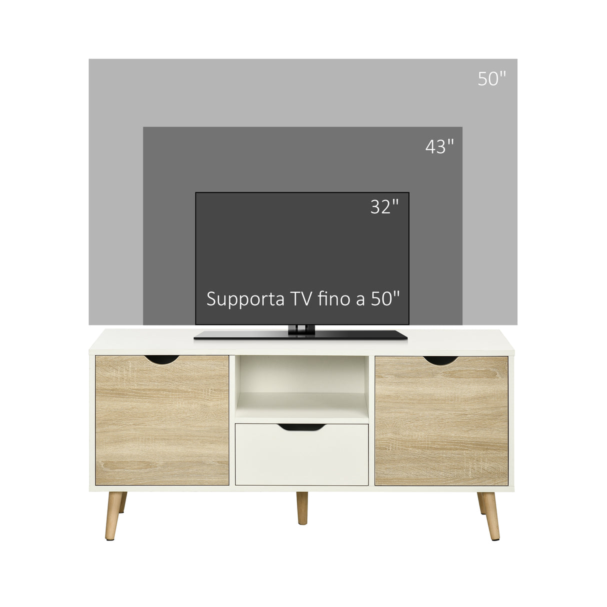 easycomfort easycomfort mobile tv moderno max 50 in truciolato con cassetti ripiani aperti e armadietti 110x40x50 cm bianco e colore legno