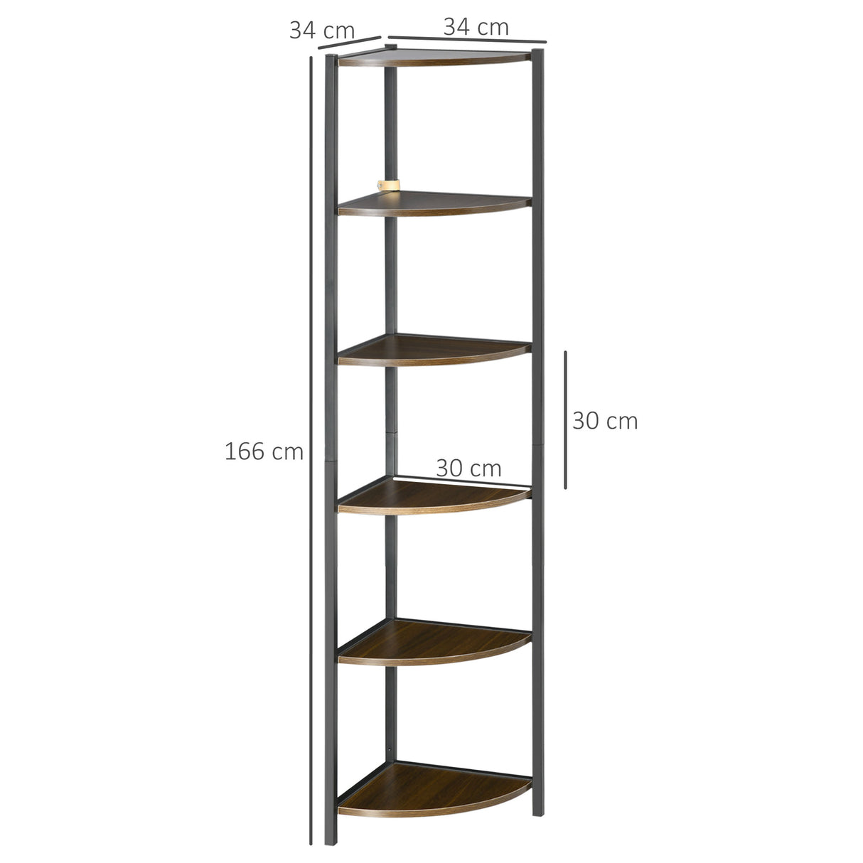 easycomfort easycomfort libreria moderna angolare a 6 ripiani in metallo e mdf 34x34x166cm marrone e nero
