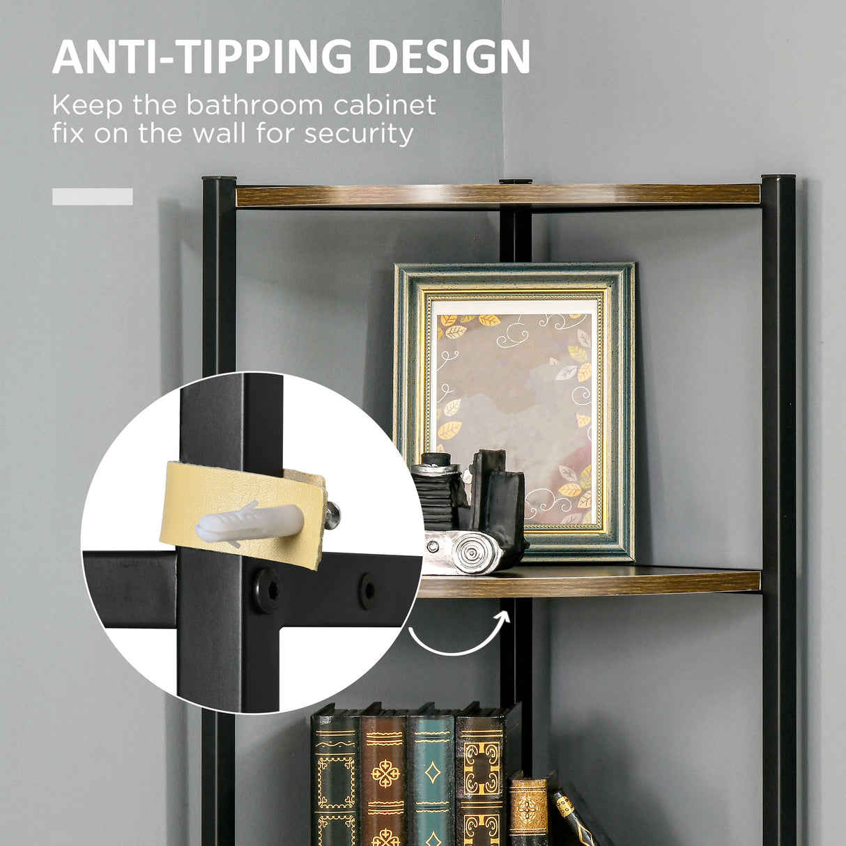 easycomfort easycomfort libreria moderna angolare a 6 ripiani in metallo e mdf 34x34x166cm marrone e nero