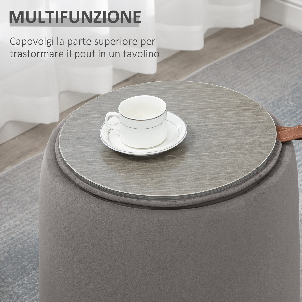 easycomfort easycomfort pouf contenitore in velluto 2 in 1 convertibile in tavolino da caffe 44x47 5cm grigio