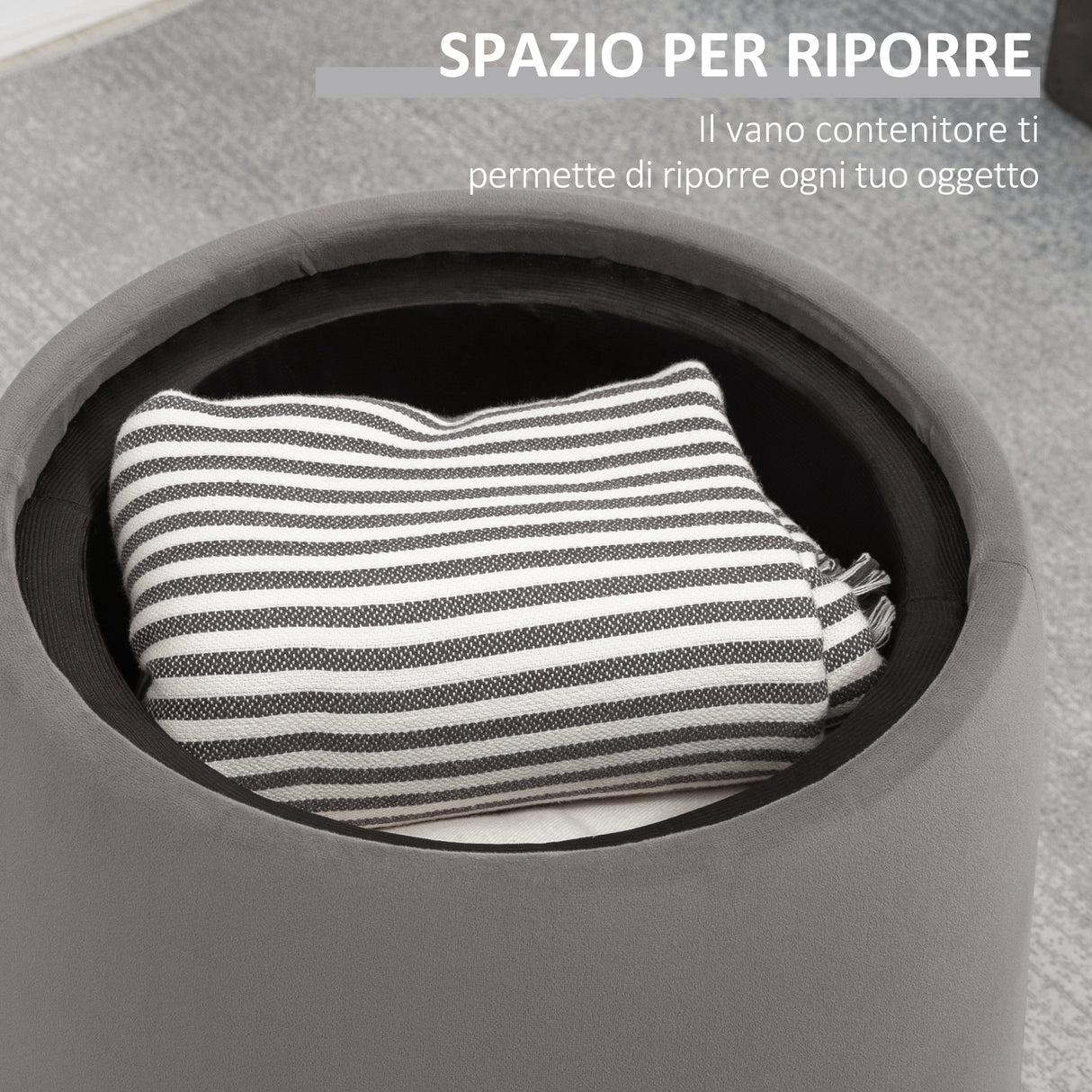 easycomfort easycomfort pouf contenitore in velluto 2 in 1 convertibile in tavolino da caffe 44x47 5cm grigio