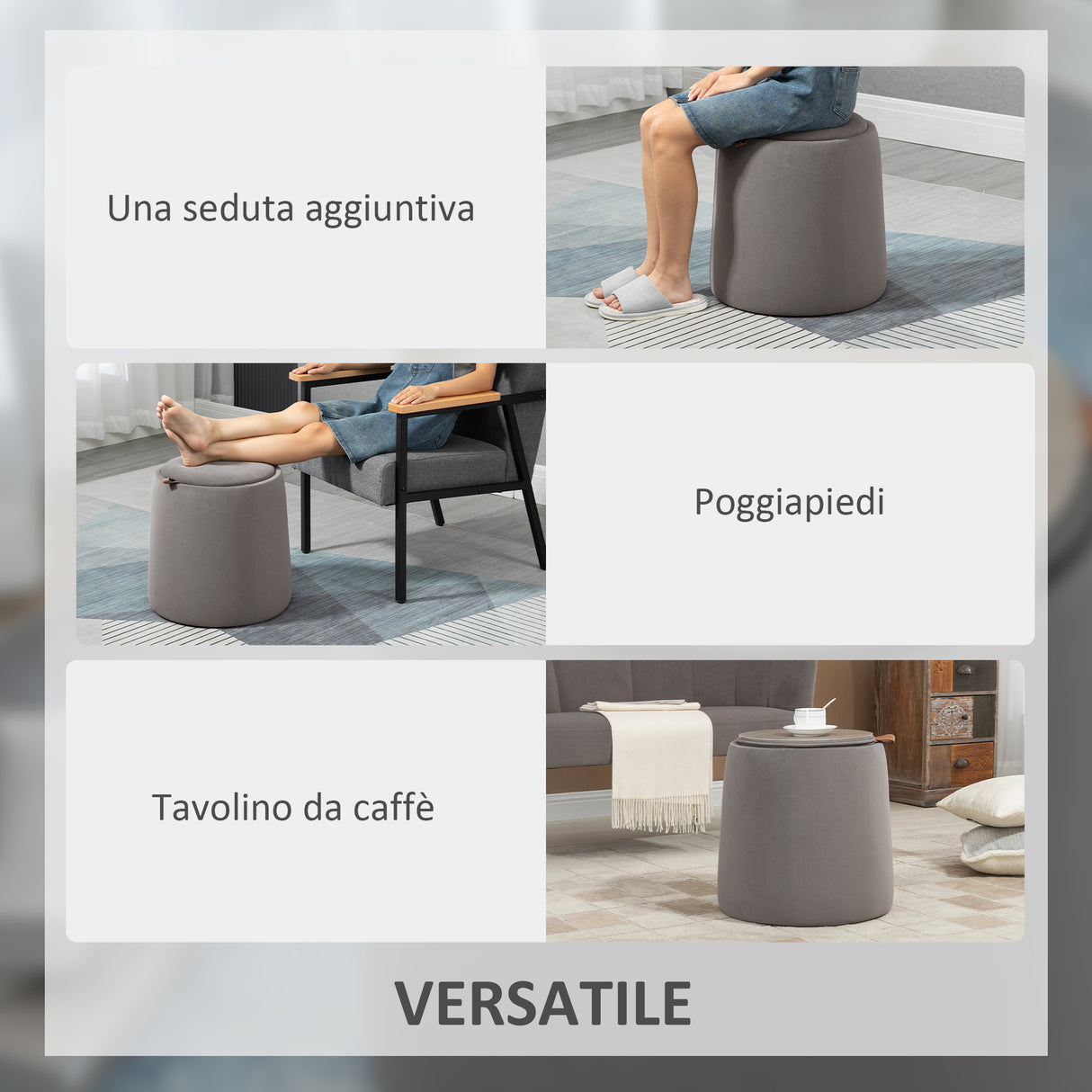 easycomfort easycomfort pouf contenitore in velluto 2 in 1 convertibile in tavolino da caffe 44x47 5cm grigio