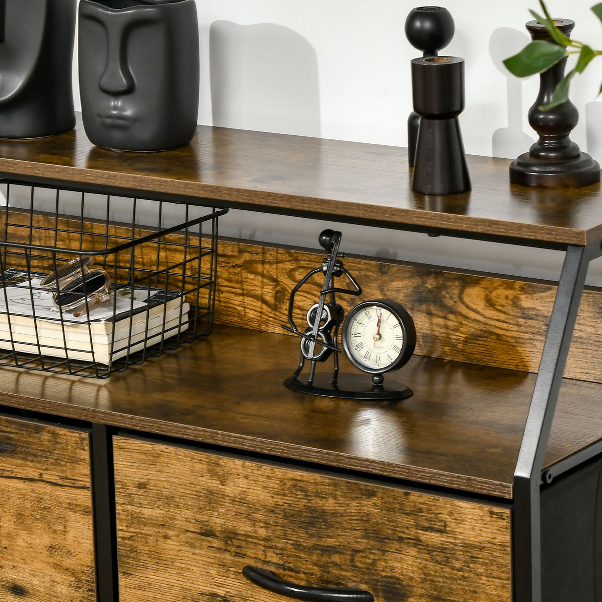 easycomfort easycomfort mobile cassettiera con 5 cassetti in tessuto pieghevoli stile industriale 83 5x29x87cm marrone