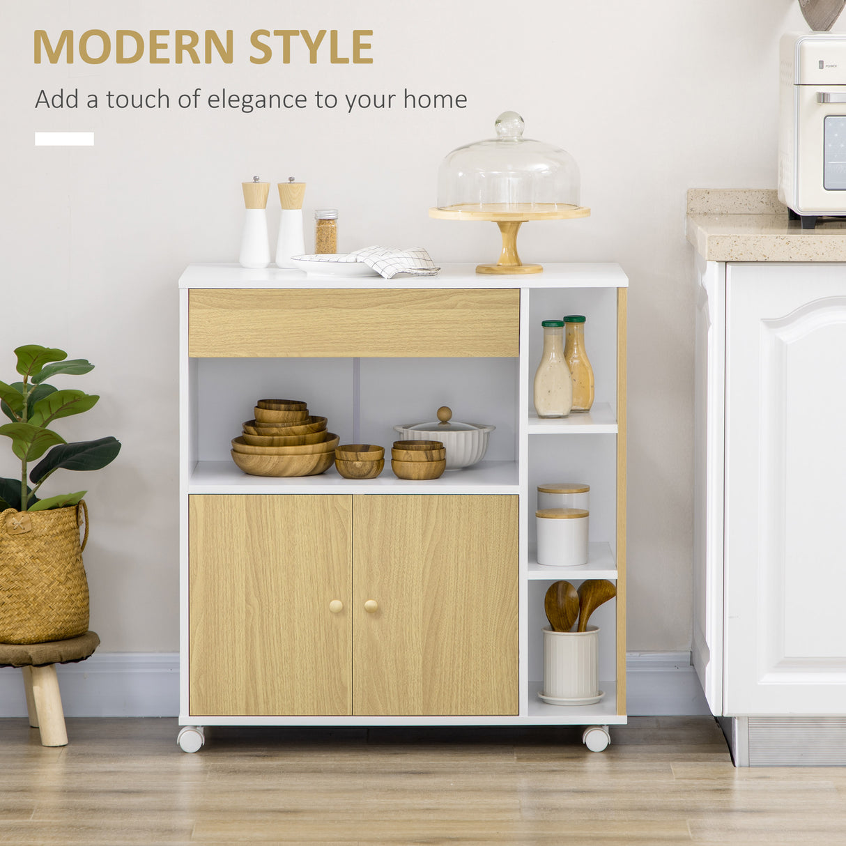 easycomfort easycomfort carrello da cucina in truciolato con 4 ripiani aperti un cassetto e un armadietto a 2 ante 80x39x85 5 cm