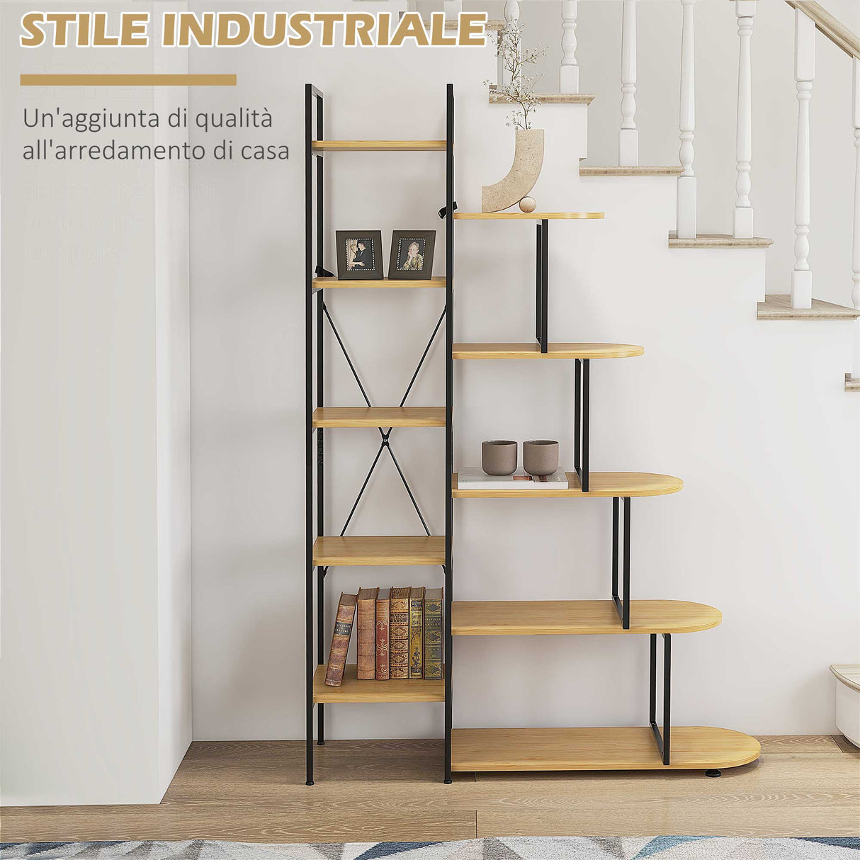easycomfort easycomfort scaffale libreria a 10 livelli stile industriale in truciolato e acciaio 111 5x32x170 cm