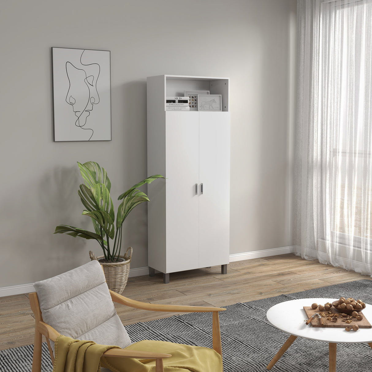 easycomfort easycomfort mobile multiuso con ripiano aperto 2 ante e ripiani regolabili 70x35x188cm bianco