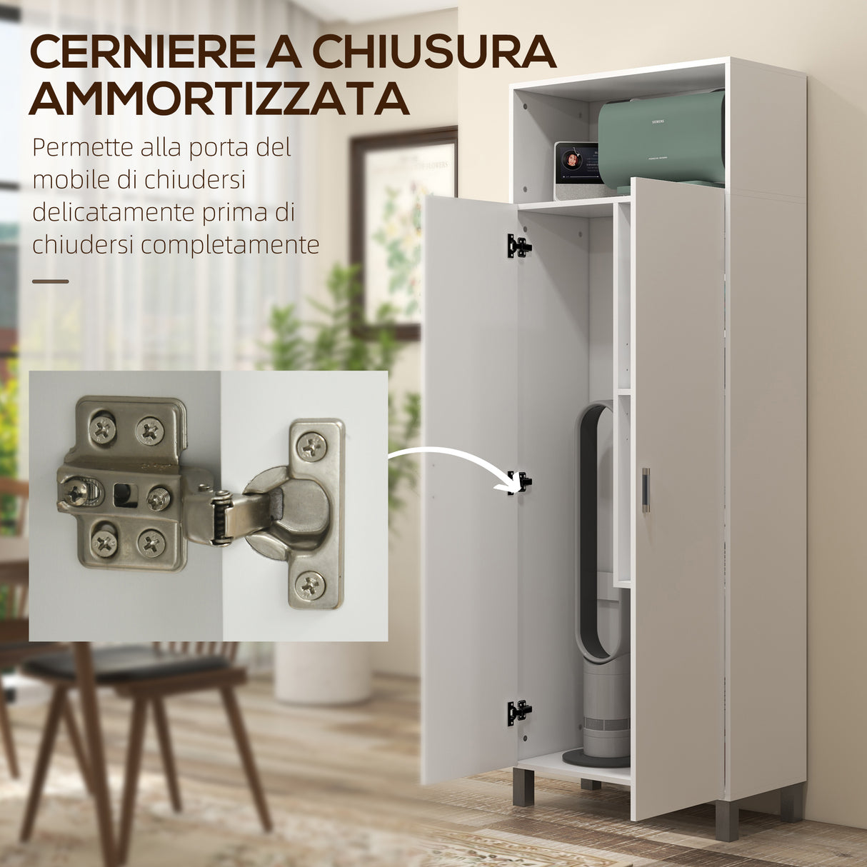 easycomfort easycomfort mobile multiuso con ripiano aperto 2 ante e ripiani regolabili 70x35x188cm bianco