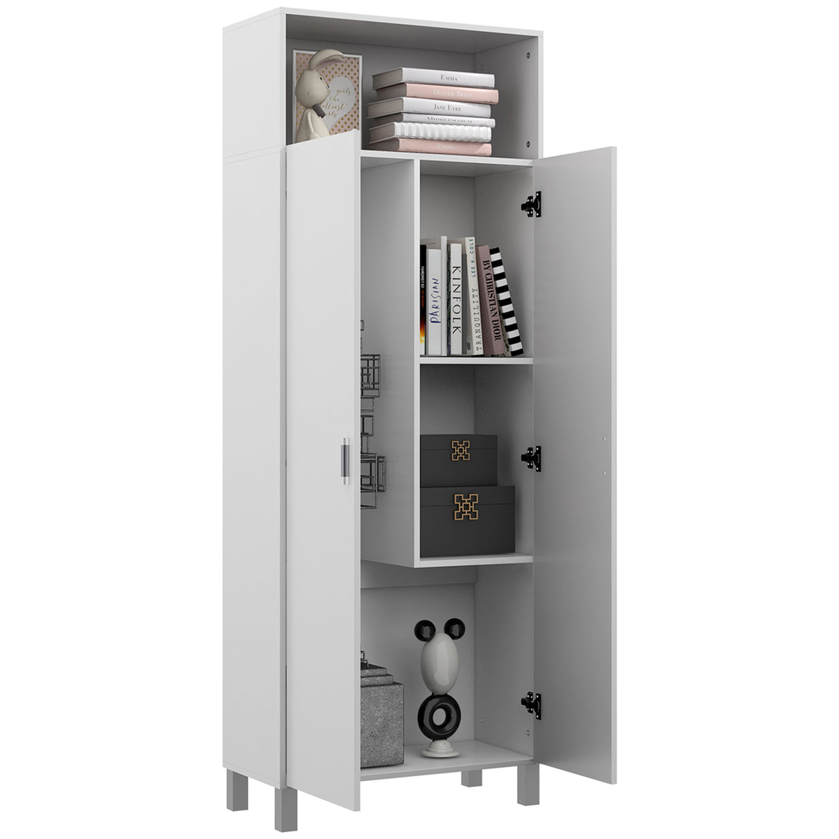 easycomfort easycomfort mobile multiuso con ripiano aperto 2 ante e ripiani regolabili 70x35x188cm bianco