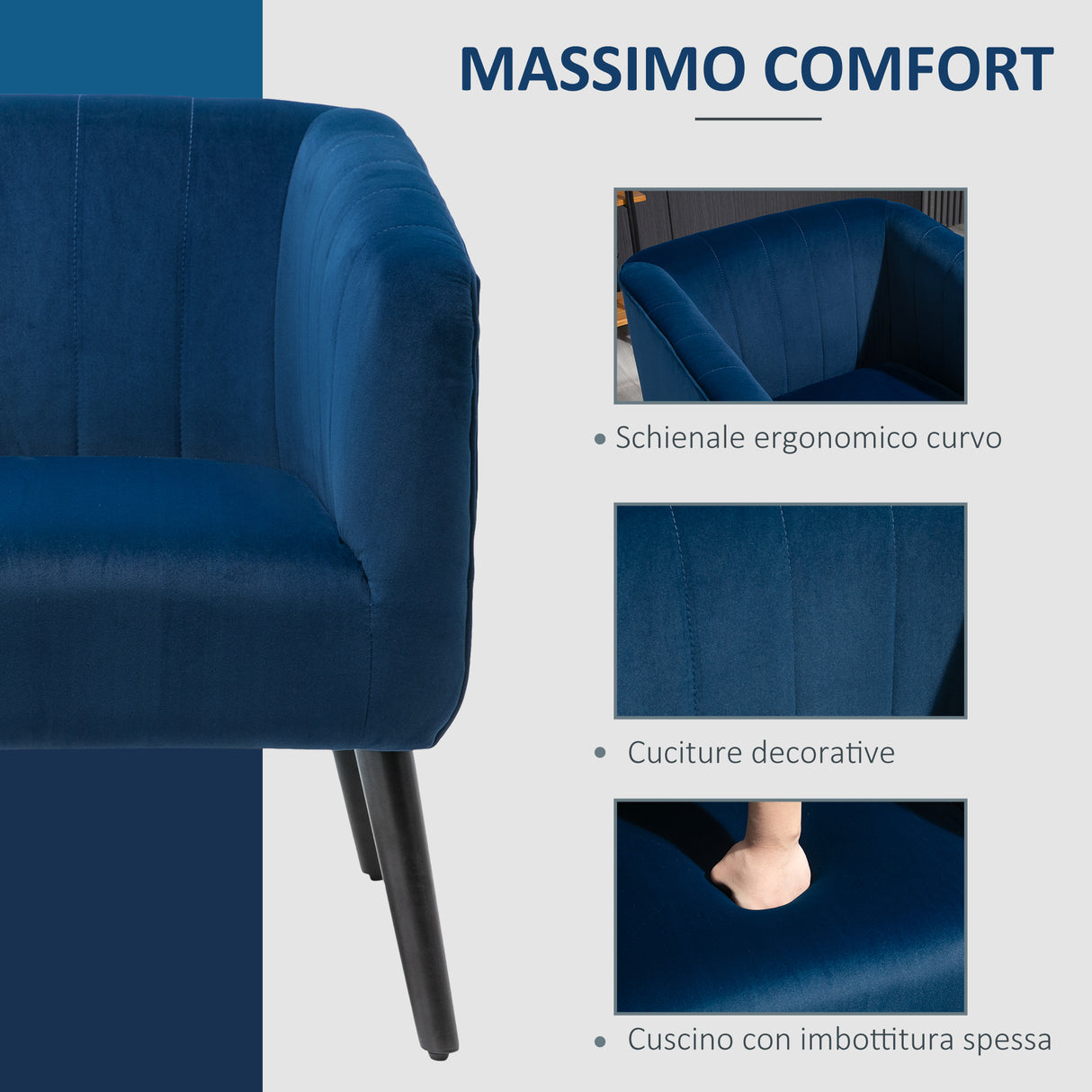 easycomfort easycomfort poltroncina moderna stile nordico copertura velluto e gambe in legno blu ean 8055776914145