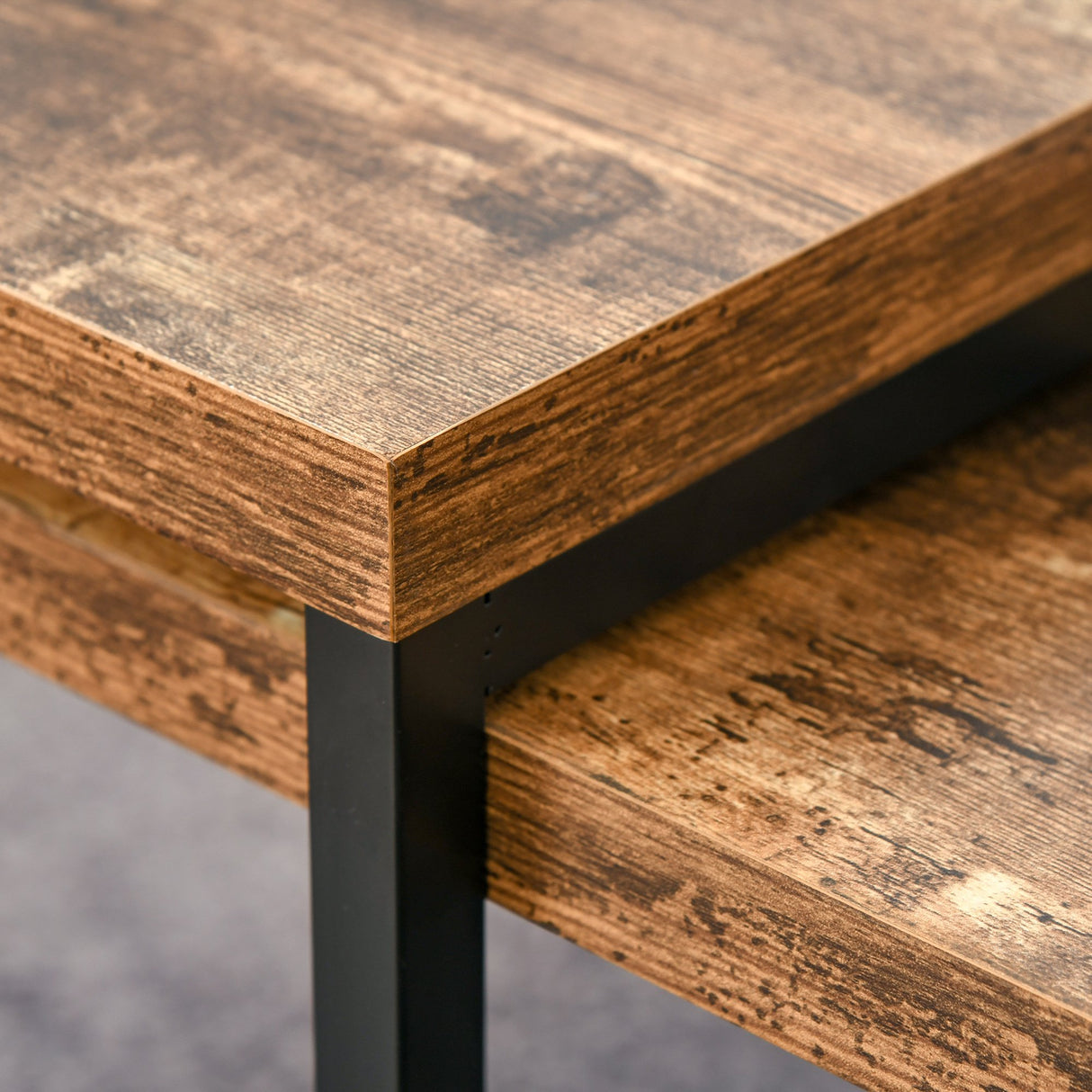 easycomfort easycomfort set di 2 tavolini da salotto impilabili e salvaspazio in stile industriale legno mdf e metallo marrone e nero