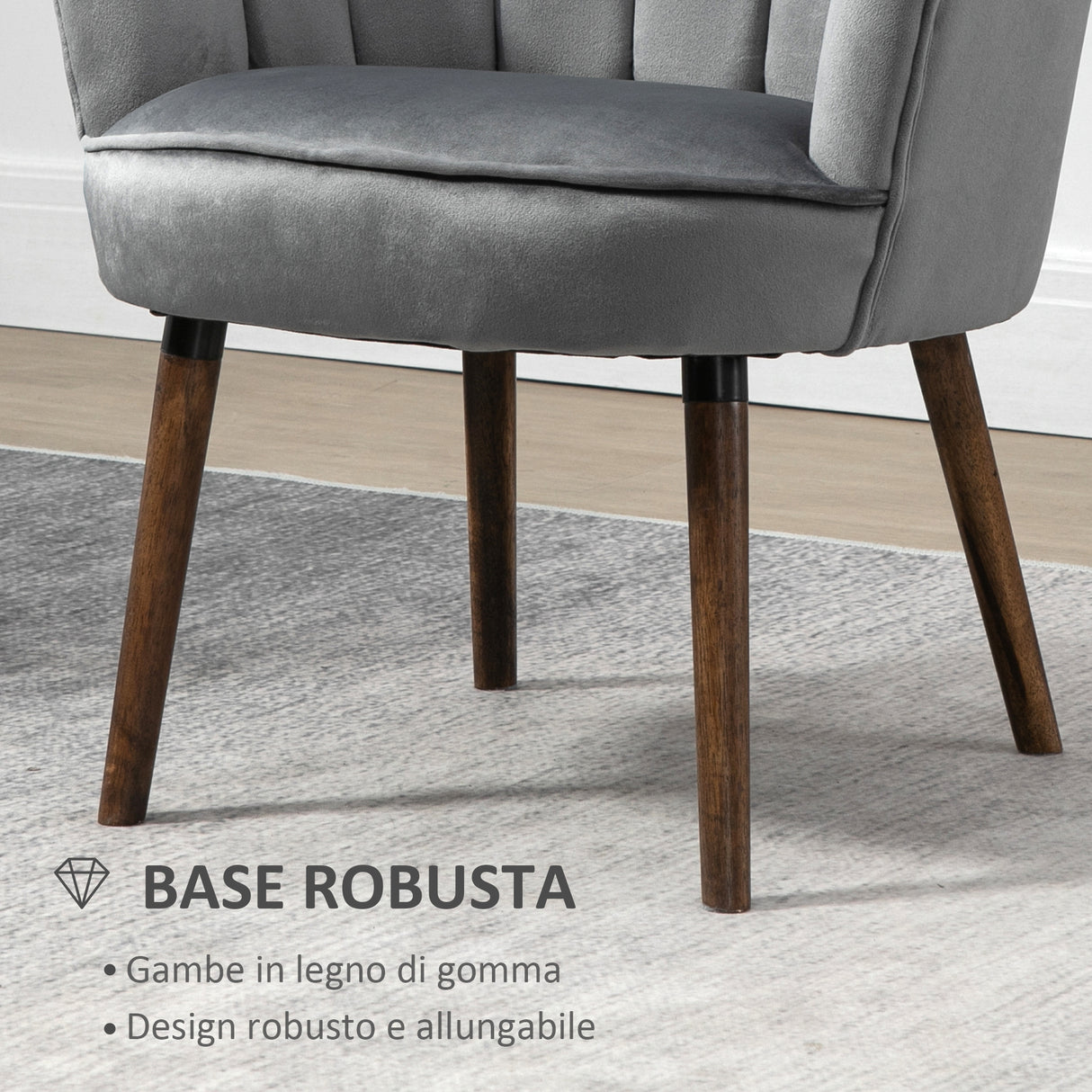 easycomfort easycomfort poltrona in velluto imbottita con schienale a conchiglia 66x66x78 5cm grigio