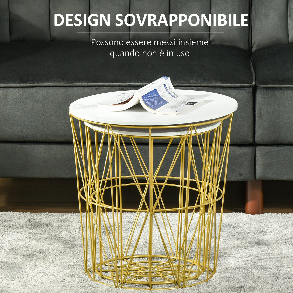 easycomfort easycomfort set 2 tavolini da salotto con ripiano rimovibile bianco