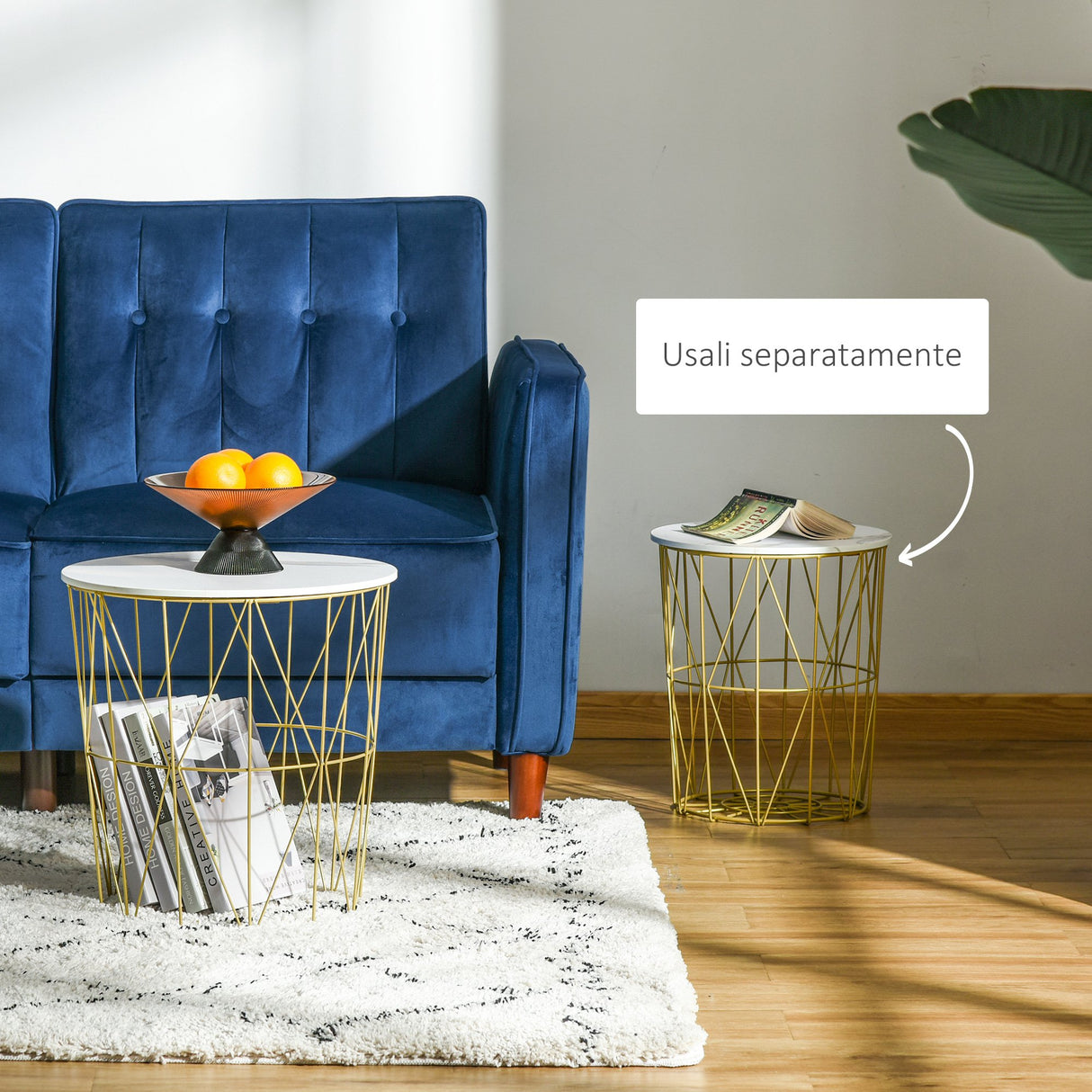 easycomfort easycomfort set 2 tavolini da salotto con ripiano rimovibile bianco