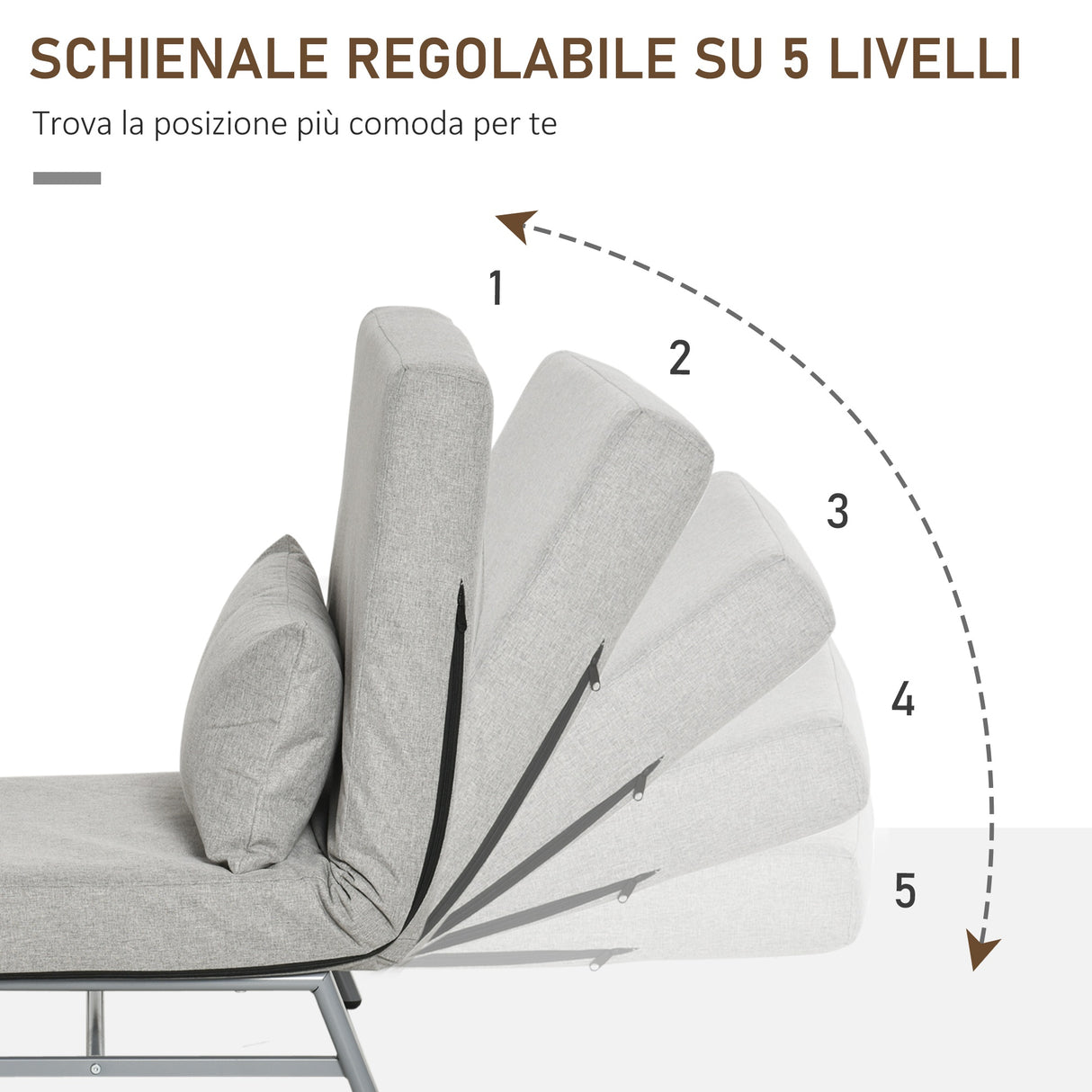 easycomfort easycomfort poltrona letto singolo con schienale reclinabile 5 livelli 73x60x81cm grigio