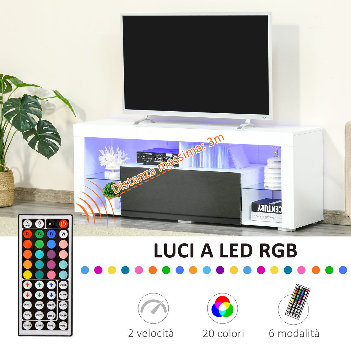 easycomfort easycomfort mobile porta tv con luci a led di 20 colori e telecomando per televisioni fino 55 bianco
