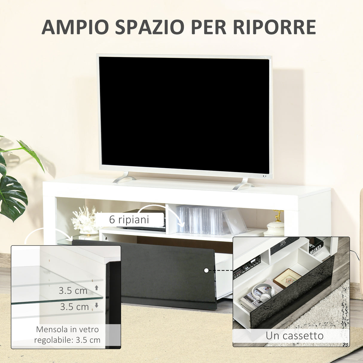 easycomfort easycomfort mobile porta tv con luci a led di 20 colori e telecomando per televisioni fino 55 bianco