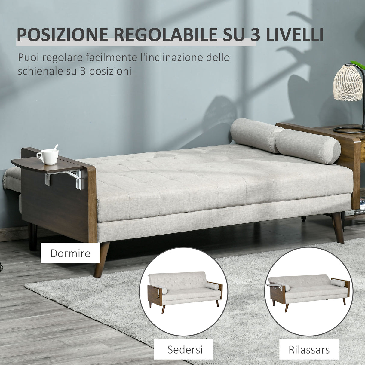 easycomfort easycomfort divano letto singolo con mensole laterali seduta 3 posti e schienale 3 reclinazioni 200x88x89cm