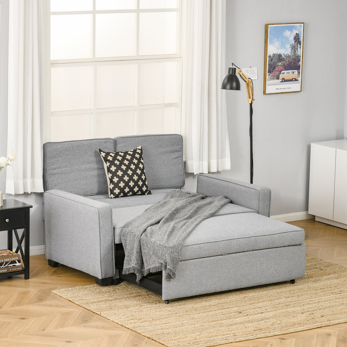easycomfort easycomfort divano letto a 1 piazza in tessuto seduta 2 posti e schienale a 3 reclinazioni 154x87x89cm grigio