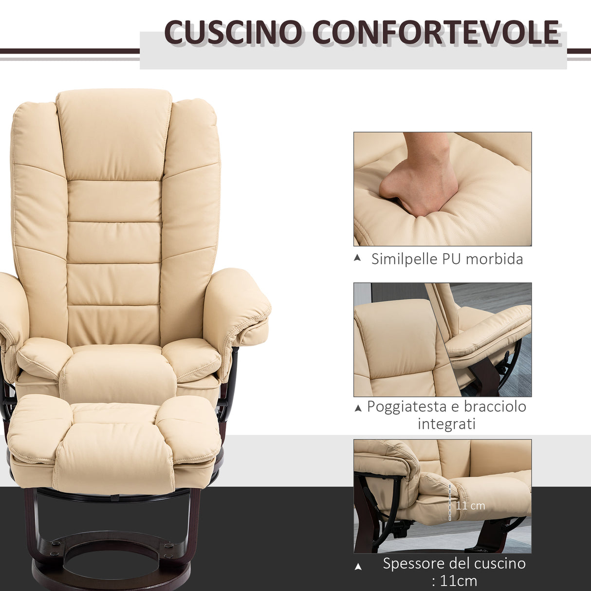 easycomfort easycomfort set poltrona relax e pouf poggiapiedi girevole a 360 e reclinabile similpelle pu