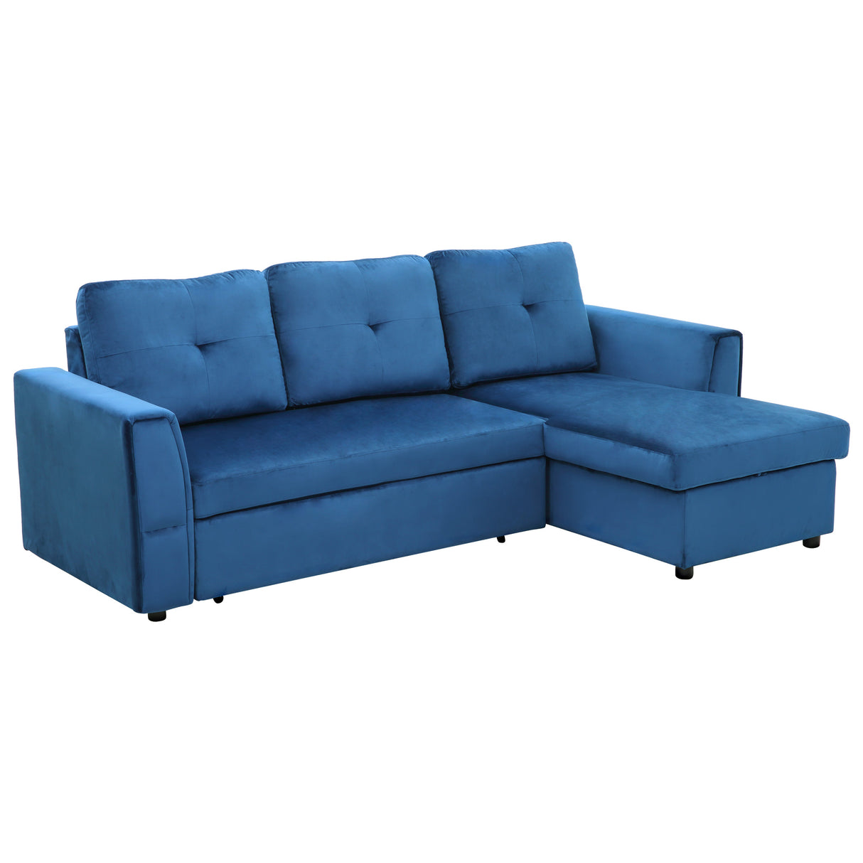 easycomfort easycomfort divano letto angolare 3 posti effetto velluto e chaise longue con contenitore 232x141x85cm blu