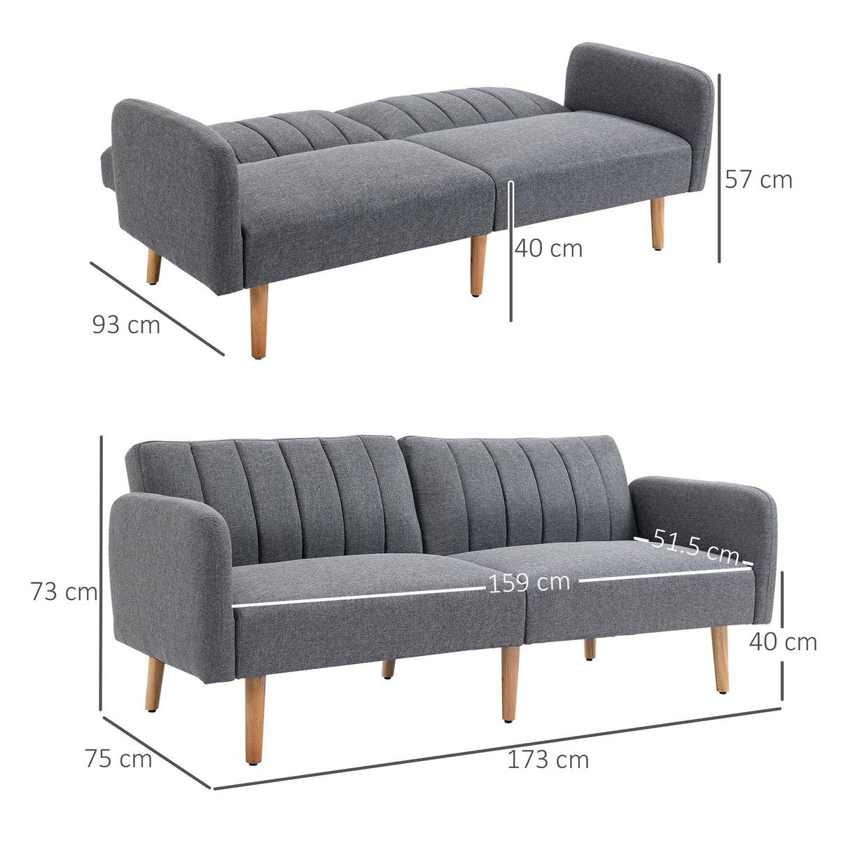 easycomfort easycomfort divano letto 2 posti a 1 piazza con schienale reclinabile in tessuto 173x75x73cm grigio