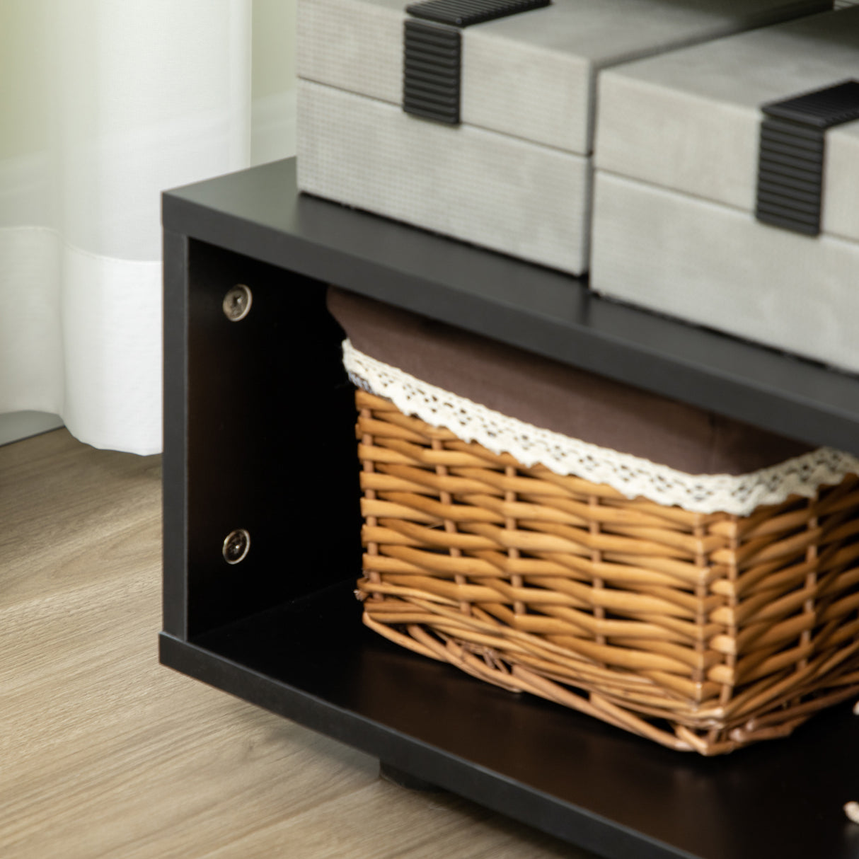 easycomfort easycomfort tavolino da caffe asimmetrico in legno con ripiani e piedini regolabili 60x60x45cm nero