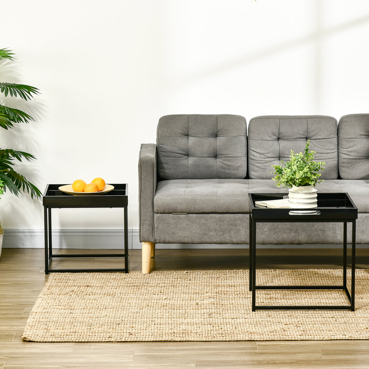 easycomfort easycomfort set da 2 tavolini da caffe impilabili con finitura lucida e telaio in acciaio nero