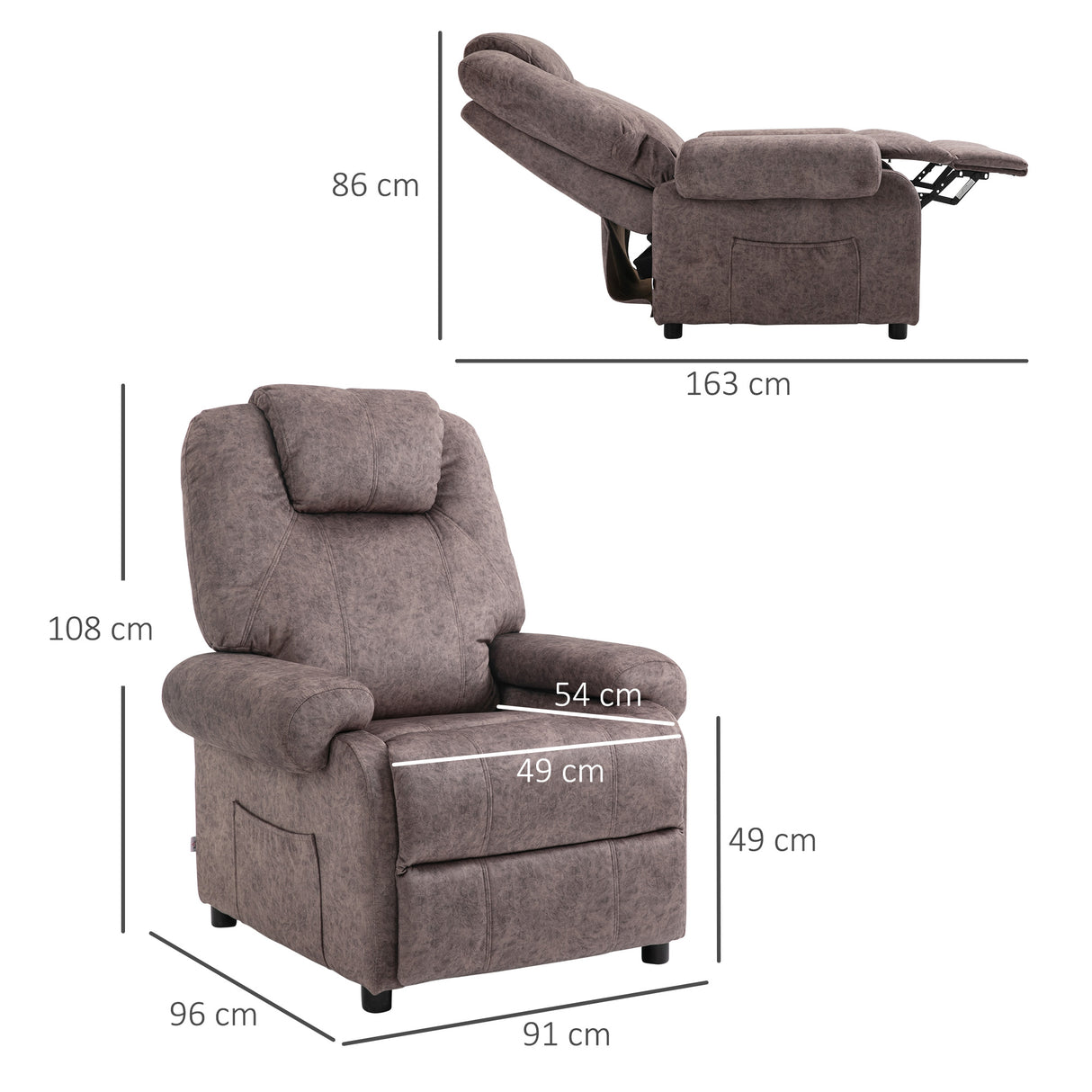 easycomfort easycomfort poltrona relax reclinabile manualmente in tessuto con imbottitura extra marrone