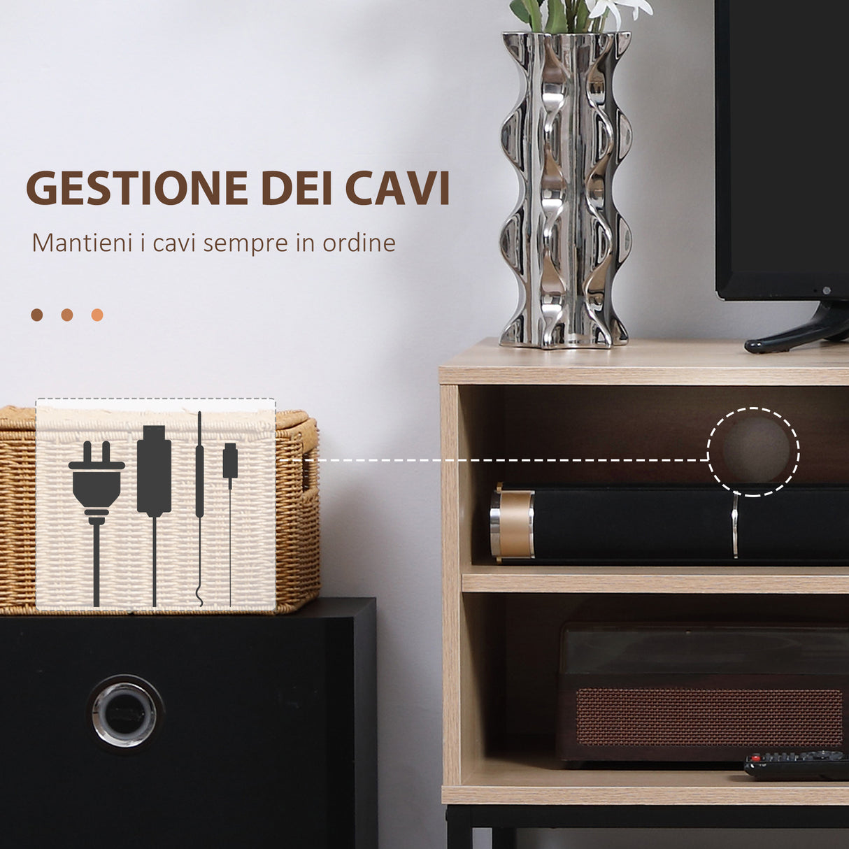 easycomfort easycomfort mobile tv moderno per tv max 60 in mdf e acciaio con 4 ripiani aperti e armadietto a 2 livelli 140x40x55 3 cm